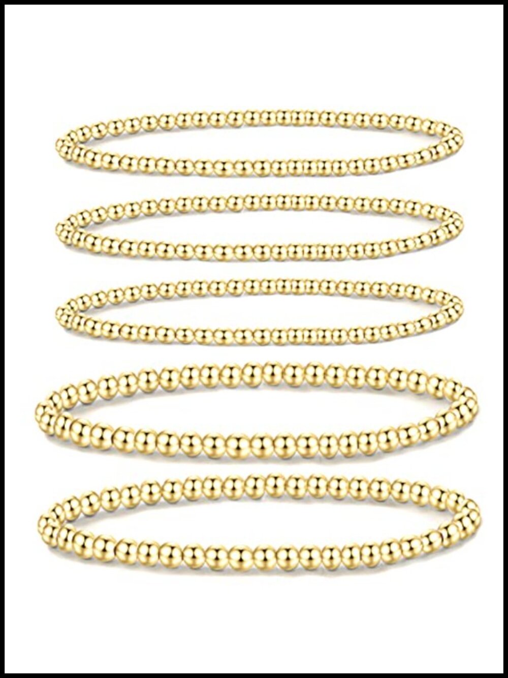 14K Gold Plated Beaded Stretch Bracelet Stack Set of 5 Non Tarnish Women's